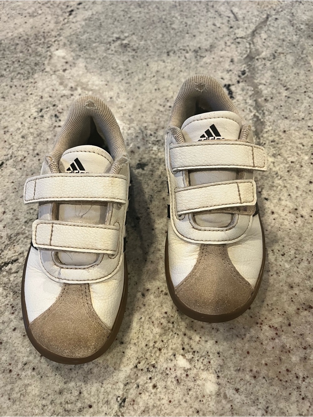adidas Kids 10 White and Tan Velcro Sneakers